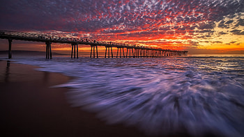 Pier at Sunset, pier, sky, ocean, sunset HD wallpaper