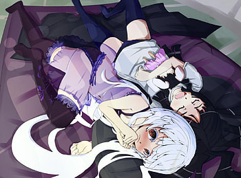 Trying to sleep, bed, Touhou, girl, long hair, anime, blushing, manga, pillows, female HD wallpaper