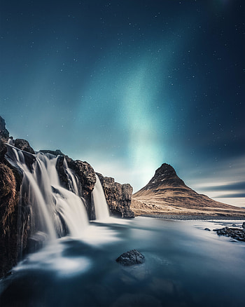 Daylight, mountains, landscape, sky, waterfall HD phone wallpaper