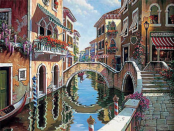 Beautiful view, gondola, italy, beautiful, vacation, summer, buildings, venice, painting, canals, view, sky, water HD wallpaper
