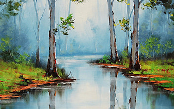 Forest paint, paint, river, forest, tree HD wallpaper