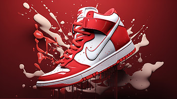 Dynamic Nike Sneakers - Stylish Red Shoe Splash Design, sneakers, shoe, man made, Nike HD wallpaper