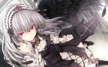 Rozen Maiden, Amazing, Scary, Beautiful, Long Dress, Crazy, Red Eyes, Gray Hair, Lovely, Sinister, Anime, Awesome, Pretty, HeadBand, Dark, Silver Hair, Black Wings, Sexy, Long Hair, Creepy, Maiden, Manga, Pink Eyes, Smile, Dress, Suigintou, Gorgeous, Head Band, Emotional, Gothic, Anime Girl, Rozen, Serious, Wings, Grey Hair HD wallpaper