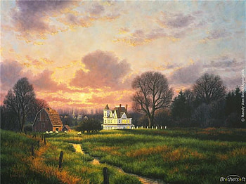 The Farm Down The Road, barn, house, trees, fields, serene HD wallpaper