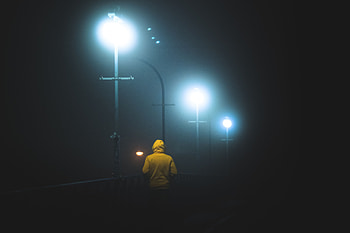 Night, Lights, Dark, Miscellanea, Miscellaneous, Fog, Lanterns, Human, Person HD wallpaper