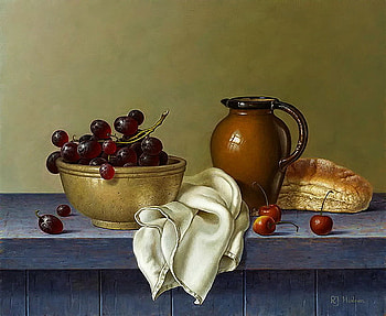 Roy Hodrien. Bread, grape and cherry (oil, canvas), canvas, roy hodrien, art, grape, bread, oil, wine HD wallpaper