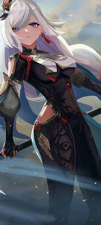 Blue-Eyed Shenhe — White-Haired Elegance | Genshin Impact, blue eyes, white hair, Shenhe (Genshin Impact), video game, Genshin Impact HD phone wallpaper