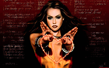 Heart fire, girl, heart, fantasy, fire HD wallpaper