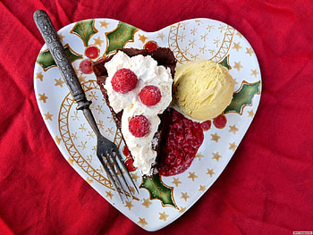 Cake, Food, Desert, Ice Cream, Berries, Plate, Heart, Fork HD wallpaper