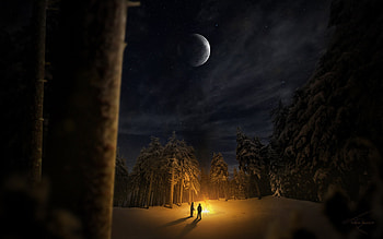 Landscape, Fire, Moon HD wallpaper