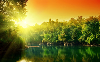 Nature's wonders, Enchanting sunset, Captivating sunrise, Tranquil rivers HD wallpaper