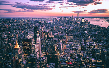 New York City, , sunset, Manhattan, modern buildings, american cities, skyscrapers, New York skyline, New York cityscape, USA HD wallpaper