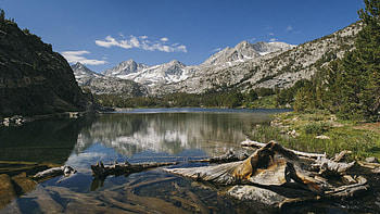 Little Lakes Valley, California, landscape, sky, mountains, water, rocks, reflections, usa HD wallpaper
