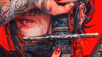 Red Katana, katana, anime girl, Anime, Cool, cool anime HD wallpaper