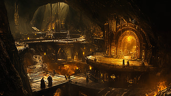 Dwarven Underground City - Fantasy Artwork, fantasy, dwarven underground city, underground, architecture, lightning HD wallpaper