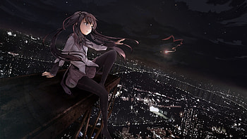 Madoka Magica anime, Night stars, Ribbons, Homura HD wallpaper
