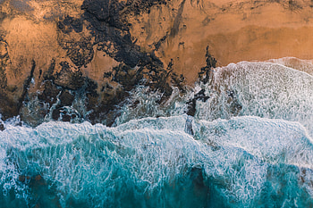 Aerial view, coast, sea waves HD wallpaper