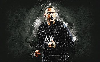 Neymar, PSG, portrait, Paris Saint-Germain, blue stone background, Ligue 1, football, Neymar PSG, grunge art HD wallpaper