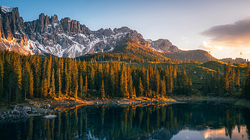 Lago Di Carezza Welschnofen, mountains, mountain, sky, clouds, cloud, trees, tree, lake, nature HD wallpaper