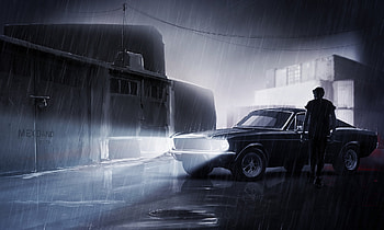 Man Walking To His Mustang In Rain, artist, artwork, artstation HD wallpaper