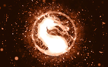 Mortal Kombat brown logo, , brown neon lights, creative, brown abstract background, Mortal Kombat logo, online games, Mortal Kombat HD wallpaper