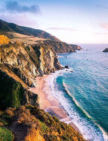 Coastal mountains, beach, sealine HD phone wallpaper