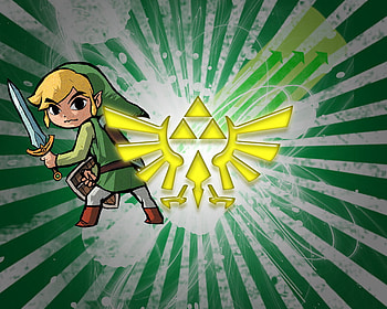 Toon Link Guides the Triforce, shield, toon link, sword, bird, triforce, bird shaped, green, video games, boots, hat HD wallpaper