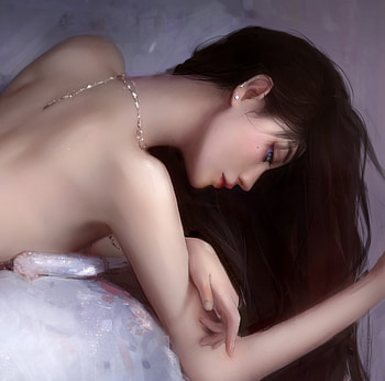 Beauty, profile, frumusete, asian, fantasy, brunette, face, miqi1998, girl, odalisque HD wallpaper
