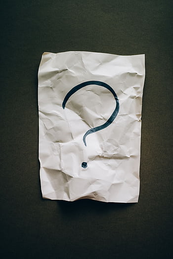 A crumpled sheet with a large black question mark on a dark background. HD phone wallpaper