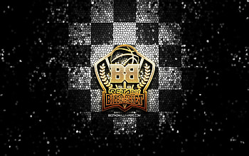 Bilbao Basket, glitter logo, ACB, black white checkered background, spanish basketball team, Bilbao Basket logo, mosaic art, basketball, Surne Bilbao Basket HD wallpaper