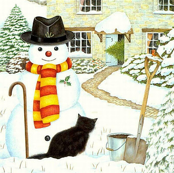 By Ana Mortimer, kitten, snowman, snow, christmas, cat, ice, tree, ana mortimer HD wallpaper