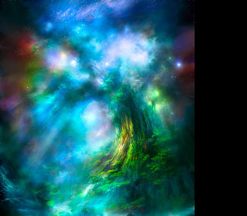 Shu art - Worldtree, blue, fantasy, art, green, worldtree, shu HD wallpaper