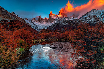 Autumn morning, Lake, Mountains, Snow, Clouds HD wallpaper