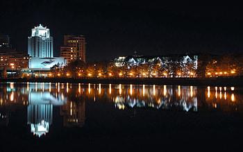 Cities, Sky, City, Building, Shore, Bank, City Lights HD wallpaper