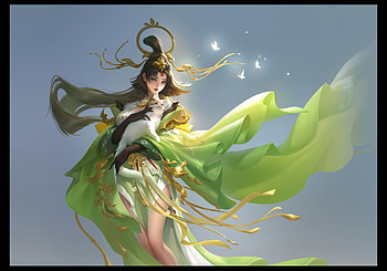 Fantasy girl, frumusete, fantasy, green, hanji, girl HD wallpaper