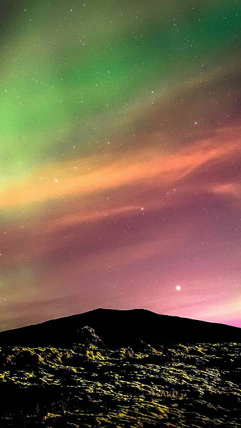 hill, sky, painting, sunset, nature, night HD phone wallpaper
