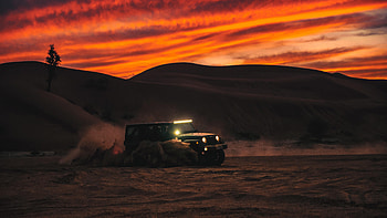 Sunset, Desert, Cars, Lights, Car, Suv, Headlights HD wallpaper