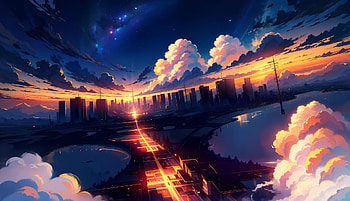 Skybound City at Dusk — Anime Landscape, landscape, sky, cloud, scenery, anime landscape HD wallpaper