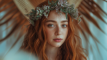 Forest Muse — Ultra of Redhead with Laurel Wreath, woman, portrait, flower crown, red hair HD wallpaper