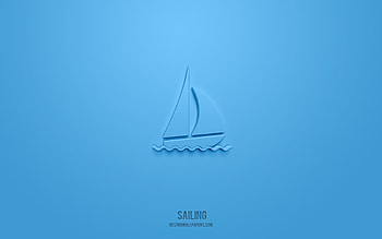 Sailing 3d icon, blue background, 3d symbols, Sailing, sport icons, 3d icons, Sailing sign, sport 3d icons HD wallpaper
