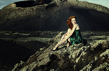 In the rocks, sexy, girl, model, rocks HD wallpaper