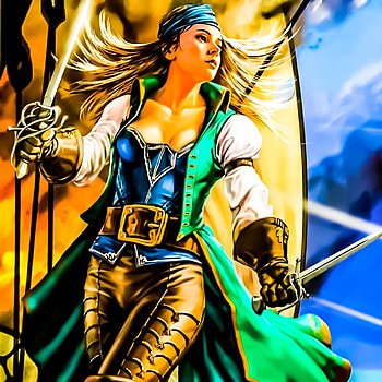 The princess of pirates, lady, pirate, sword, pirate woman, Blonde, woman HD wallpaper