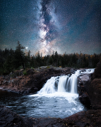 Landscape, Nature, Stars, Night, Waterfall, Milky Way HD phone wallpaper