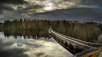 Dam, rain, forest, water HD wallpaper