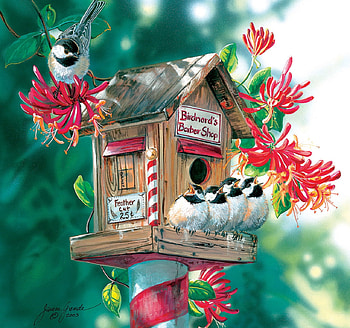 :), art, bird, house, summer, painting, flower, pictura, funny, pasari, vara HD wallpaper