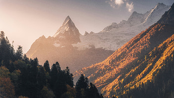 Golden Alpine Peak Snow Capped Mountain, golden, alpine, peak, snow, mountain, mountains, nature HD wallpaper