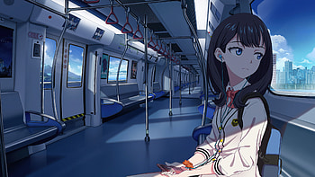 Anime Girl In Train Listening Music , anime-girl, anime, artist, artwork, digital-art HD wallpaper