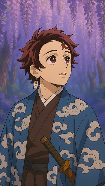 tanjiro wisteria flowers, Anime, Demon Slayer: Kimetsu no Yaiba, Tanjiro Kamado HD phone wallpaper