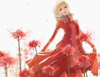 Anime, white, flowers, dress HD wallpaper
