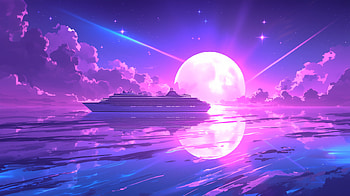 Moonlit Cruise Journey, vehicle, cruise ship, moon, reflection, ocean HD wallpaper